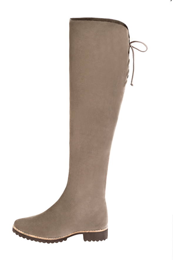 French elegance and refinement for these tan beige leather thigh-high boots, 
                available in many subtle leather and colour combinations. Pretty thigh-high boots adjustable to your measurements in height and width
Customizable or not, in your materials and colors.
Its side zip and rear opening will leave you very comfortable.
Its large comfortable rubber sole will isolate you from the ground. 
                Made to measure. Especially suited to thin or thick calves.
                Matching clutches for parties, ceremonies and weddings.   
                You can customize these thigh-high boots to perfectly match your tastes or needs, and have a unique model.  
                Choice of leathers, colours, knots and heels. 
                Wide range of materials and shades carefully chosen.  
                Rich collection of flat, low, mid and high heels.  
                Small and large shoe sizes - Florence KOOIJMAN